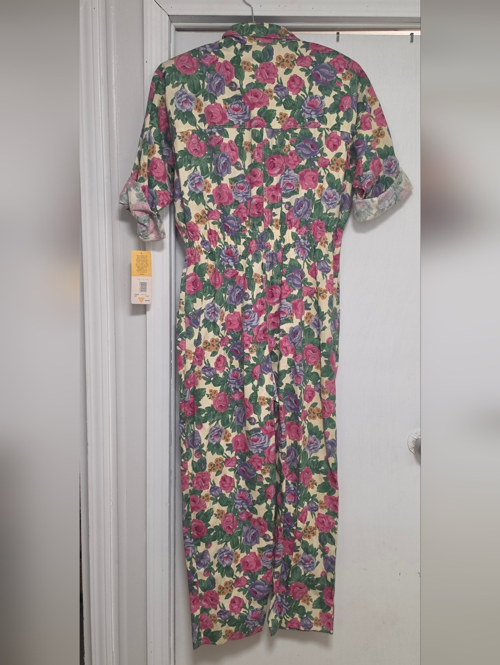 80's NWT 100% Cotton VTG Floral Jumpsuit Sz L - Picture 3 of 16
